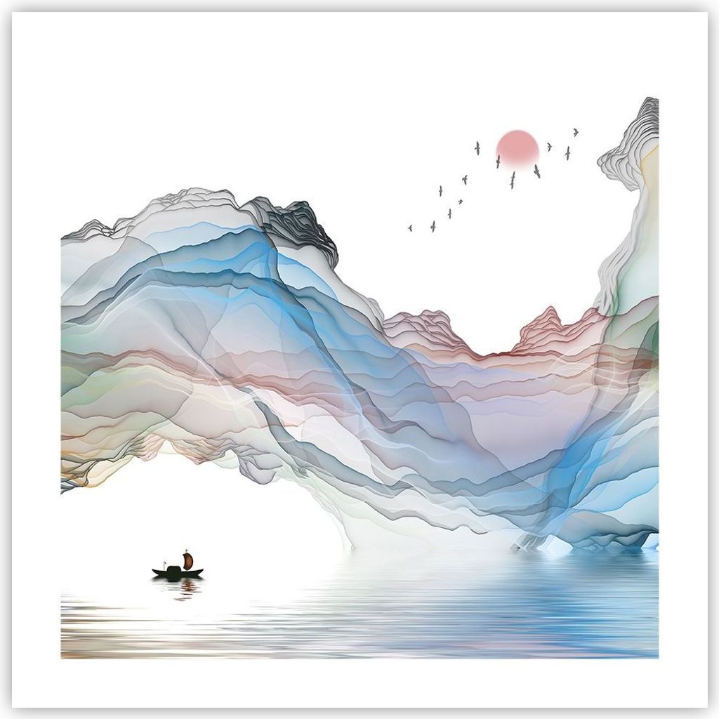 Poster - Poster ohne Rahmen - Wellen Berge Fee - 50x50 cm - Wand Bild - Wanddeko - Wandbilder - Kunstposter - Wandposter - Bilder - Kunstdruck - Wa...