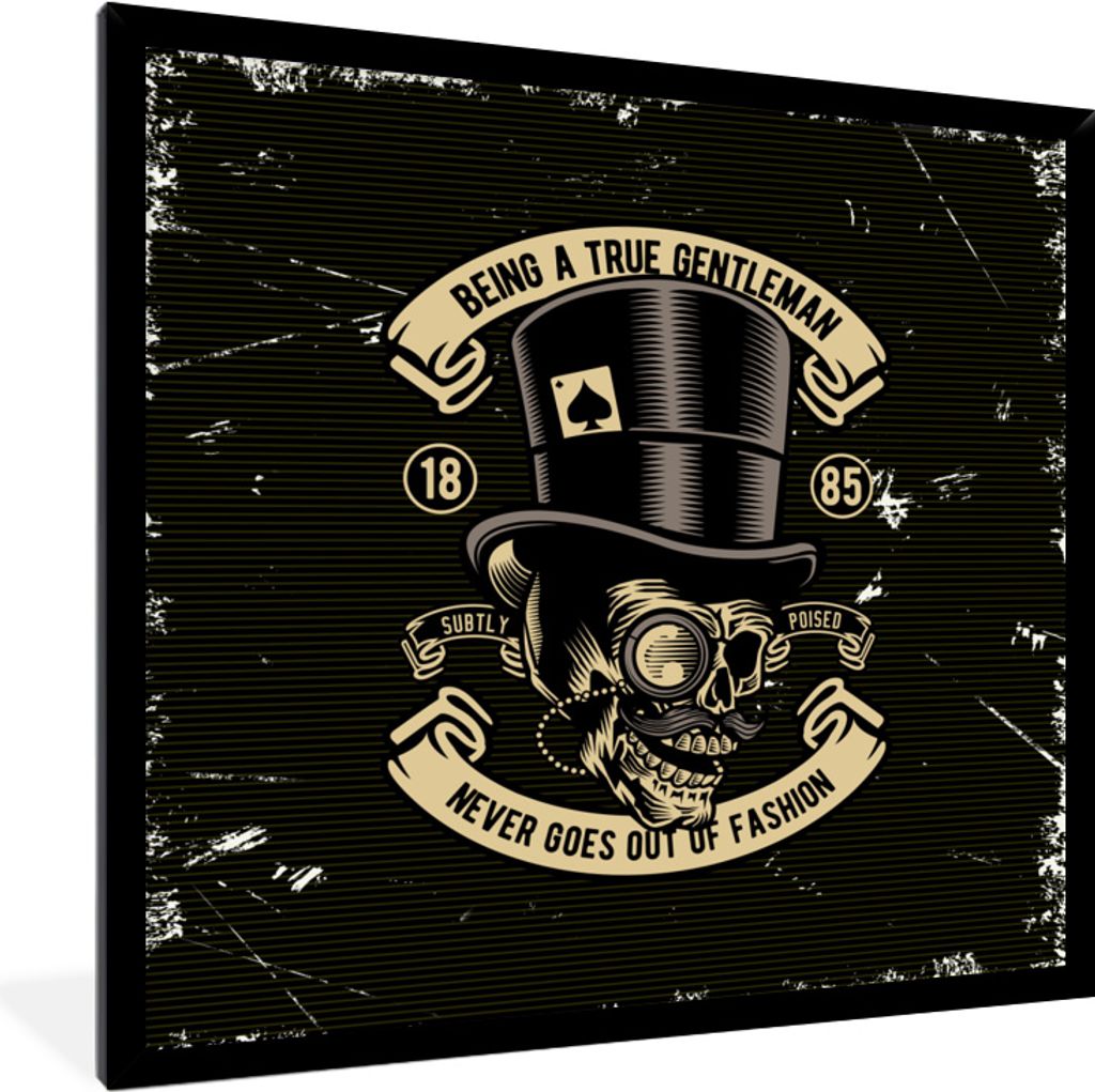 MuchoWow MuchoWow Gerahmtes Poster Totenkopf - Hut - Vintage 40x40 cm - Poster mit zchwarzem Bilderrahmen - Mit Rahmen - Wanddekoration Schlafz...