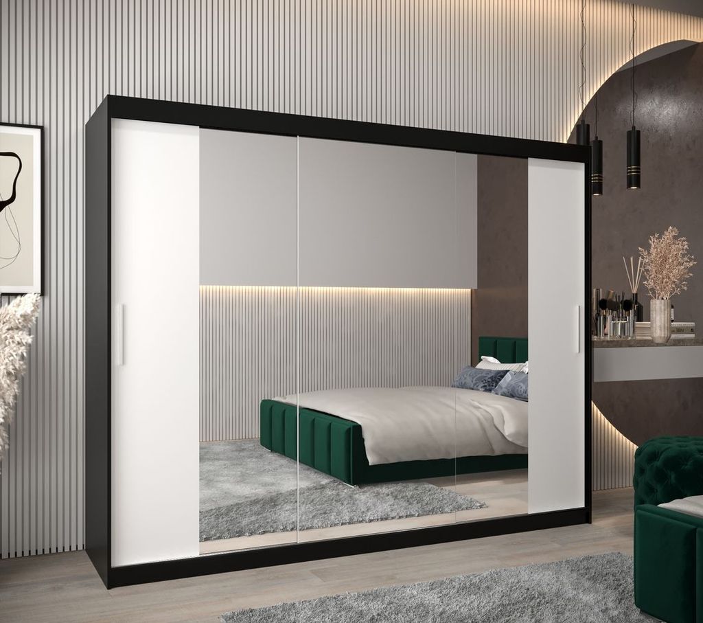 Schwebetürenschrank mit einer Breite von 250 cm TIMEA 2 – Schwarz/Weiß