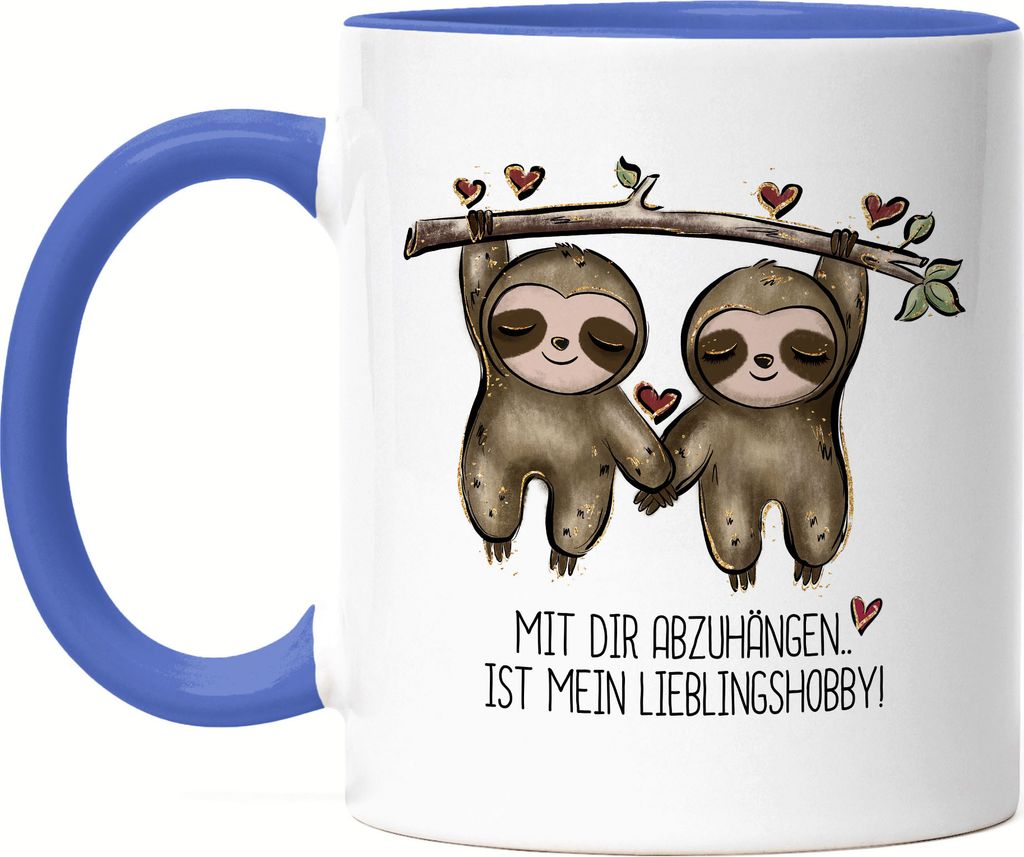 Faultier Abhängen Tasse Blau Valentinstag Freundin Freund Süß Geschenkidee Paar Liebe Couple Jahrestag