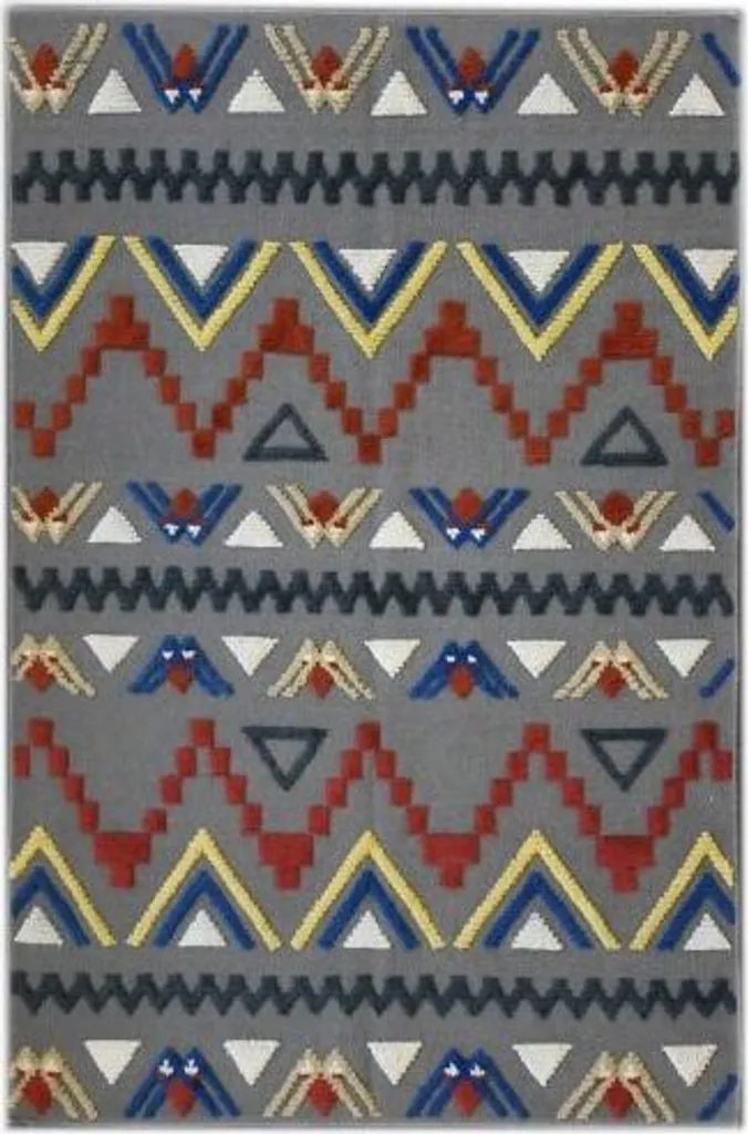 Tapis 160x230 cm Kelim Mexico D43A - Gris résistant et facile d'entretien
