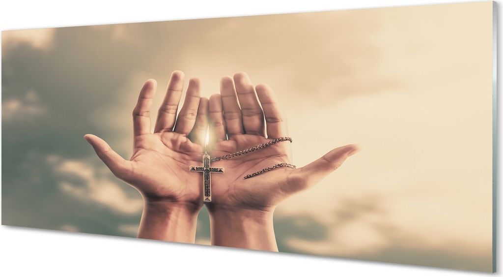 Glasbilder 125x50 Wandkunst Cross Hands Himmel