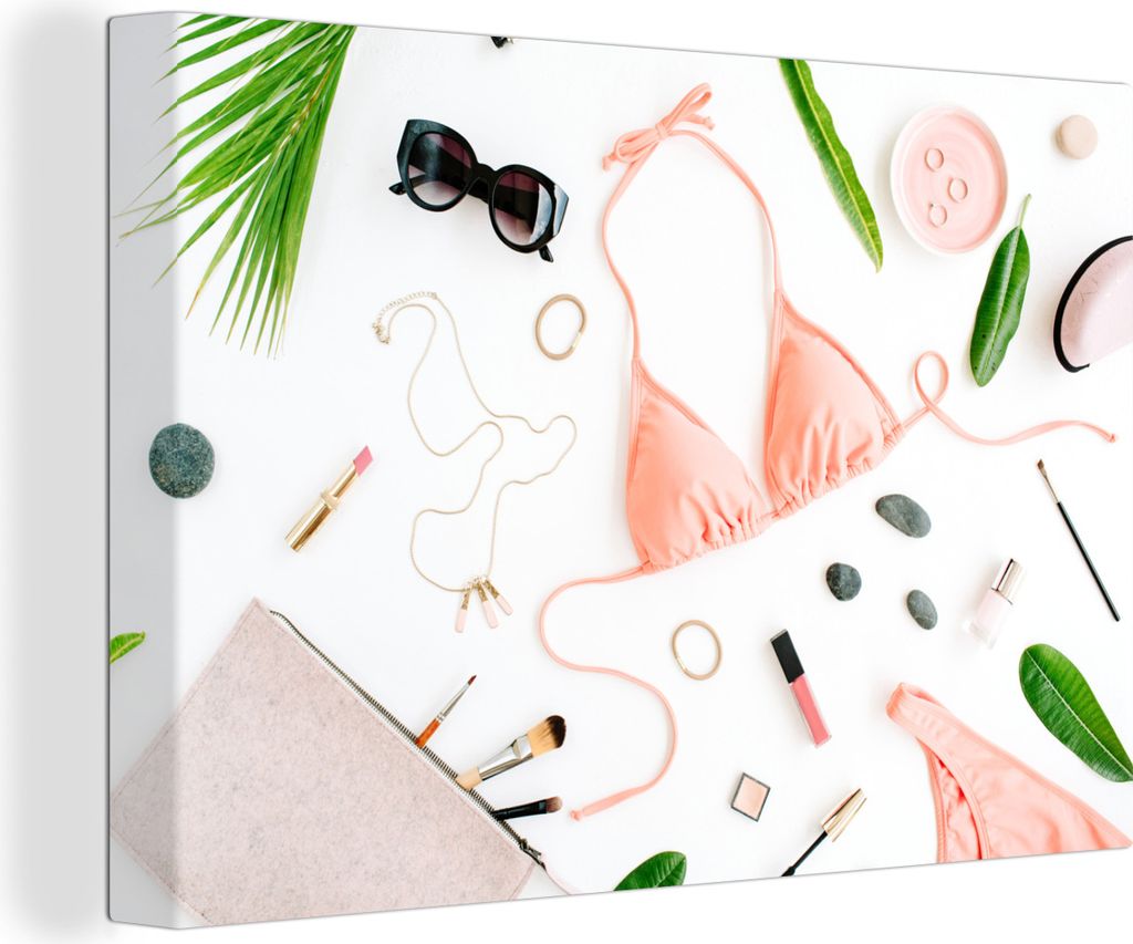 OneMillionCanvasses - Leinwandbilder - 150x100 cm, Bikini - Rosa - Halskette, Wandbilder Kunstdruck Wanddekoration