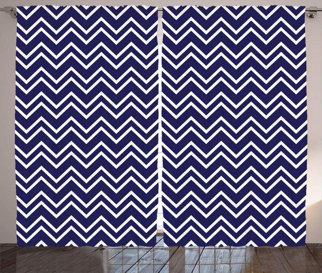 ABAKUHAUS Ozean Rustikaler Vorhang, Zig Zag Modern Muster, Wohnzimmer Universalband Gardinen mit Schlaufen und Haken, 280 x 175 cm, Marineblau Weiß