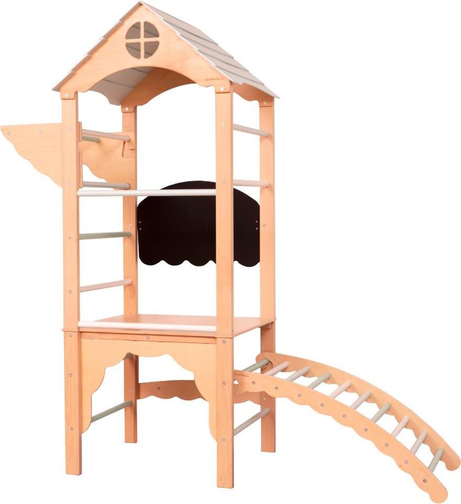 Klettergerüst indoor Tower Heimspielplatz aus Holz-Pastell für Kinder