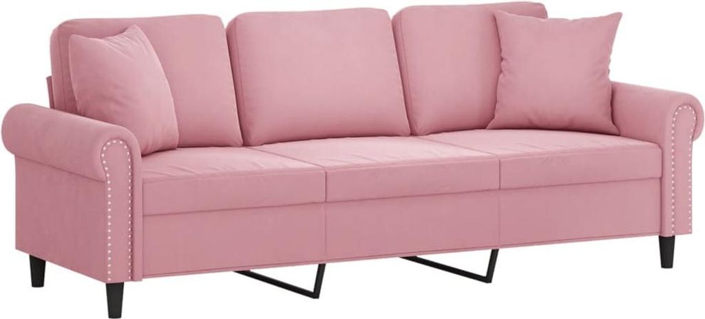 vidaXL 3-Sitzer-Sofa mit Zierkissen Rosa 180 cm Samt