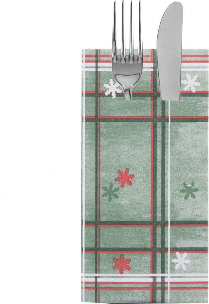 Sovie HORECA Weihnachtsbesteckserviette Tim in Grün-Rot aus Produktbild 