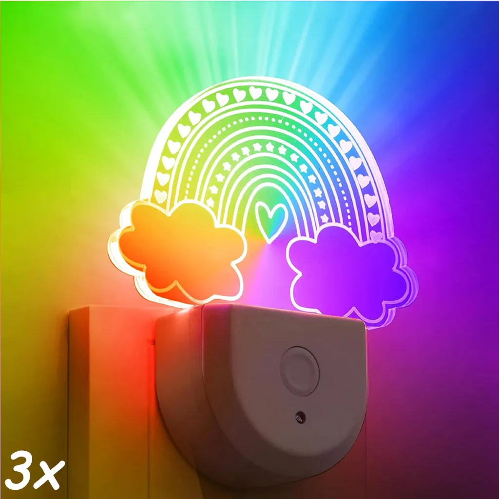 Veilleuse pour Chambre Bébé Arc-en-ciel - Prise Murale Détecteur x3