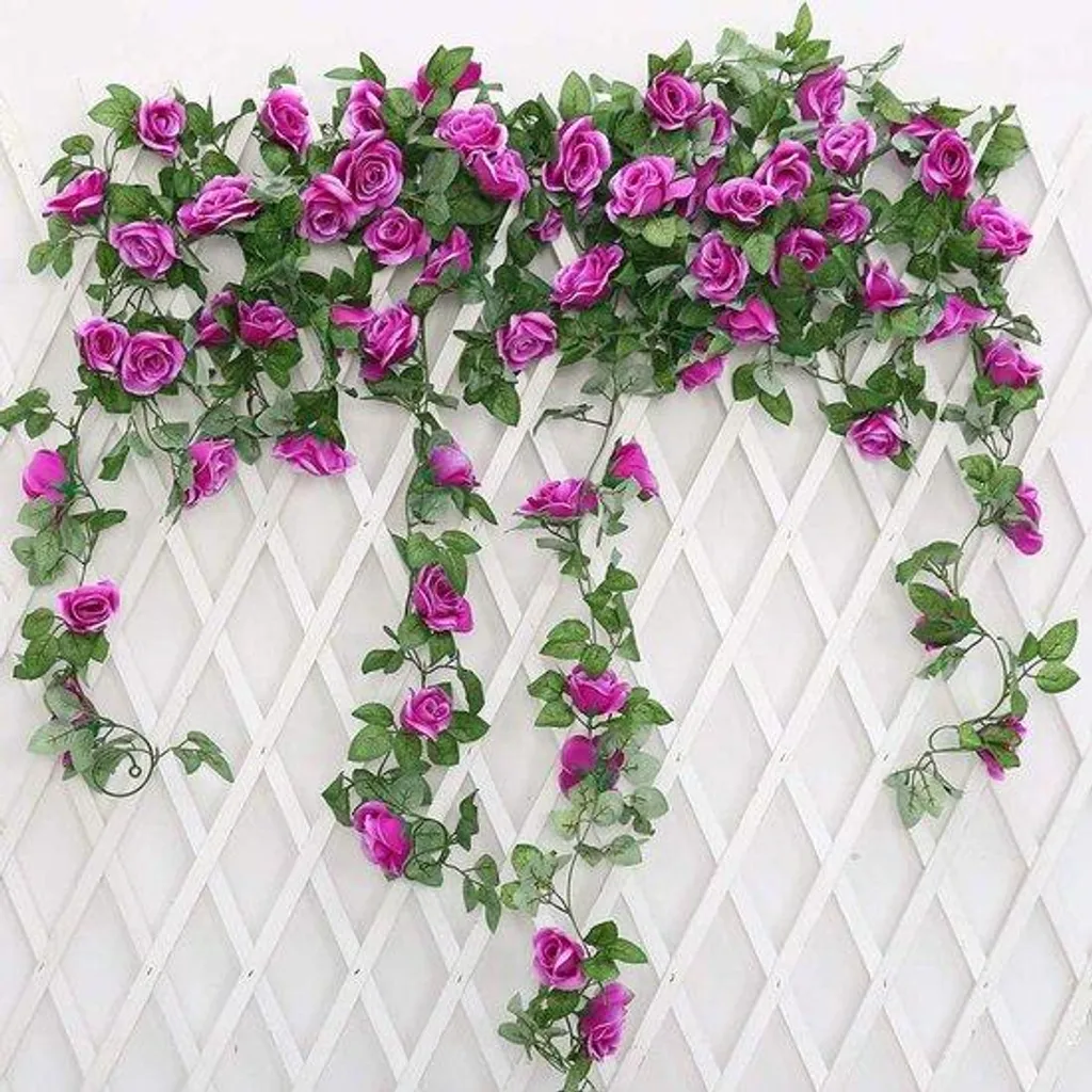 Fleurs de soie violettes réalistes en guirlande durable de 220 cm