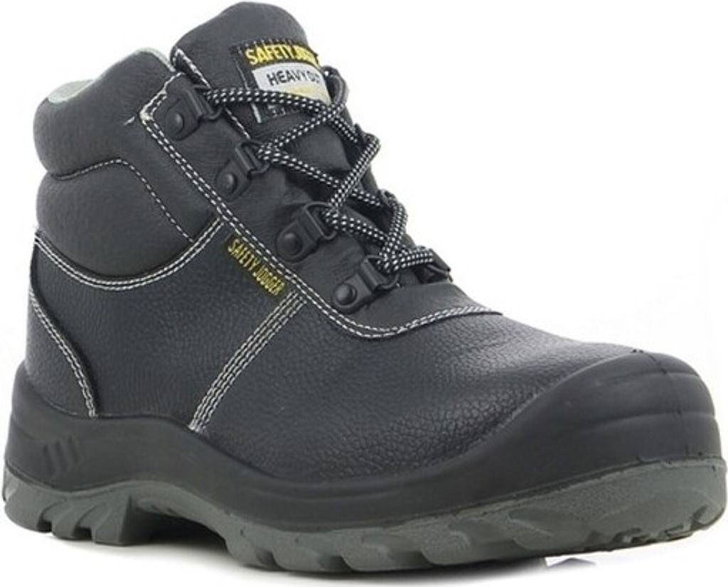A black safety boot is shown against a white background.