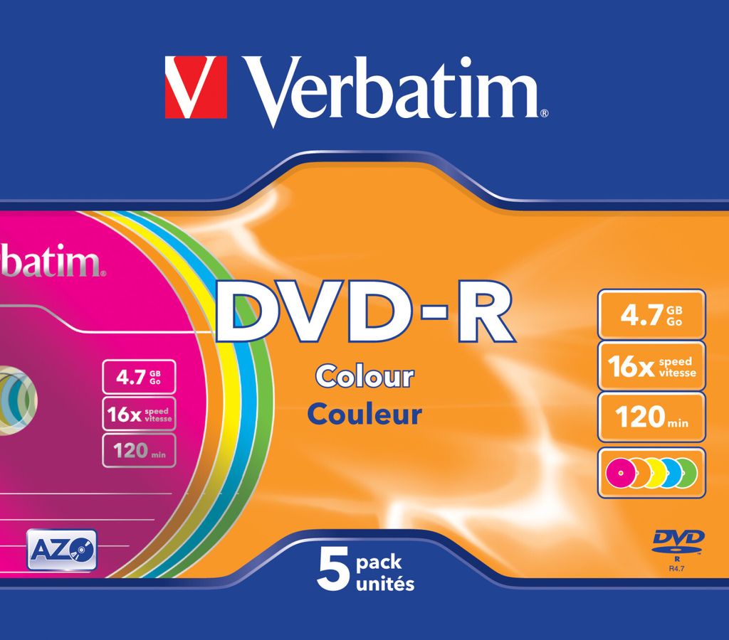 Verbatim DVD-R 4.7 GB 16x SC 5 Colour - DVD-R - 4,7 GB 120min, 16x, Farbig, B...