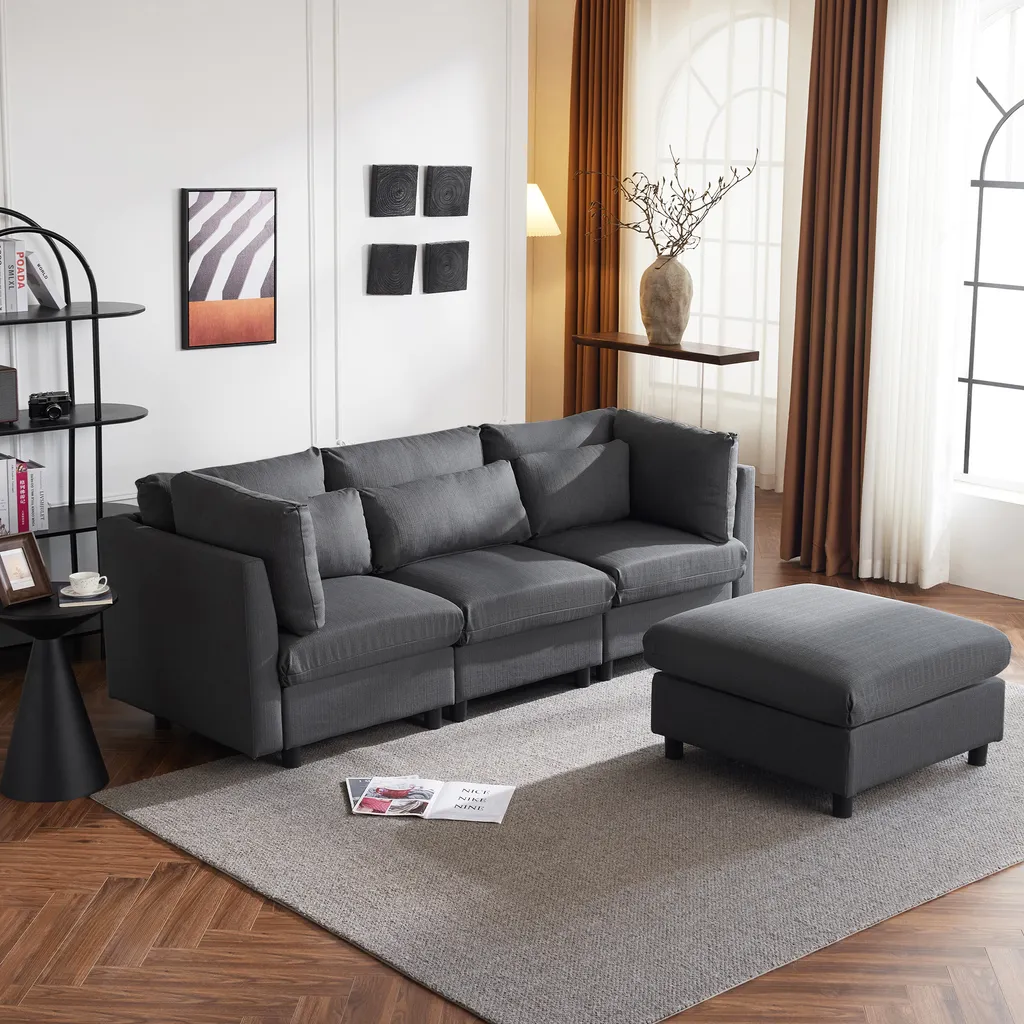 Canapé d'angle en forme de L Sweiko - Canapé trois places moderne Gris - 2