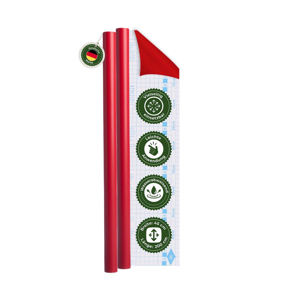 Klebefolie Klebefolie Möbel – Möbelfolie selbstklebend Rot 4er Set, 4 x 45 x 200 cm, zuschneidbar, rückstandsfrei entfernbar – Veluxis