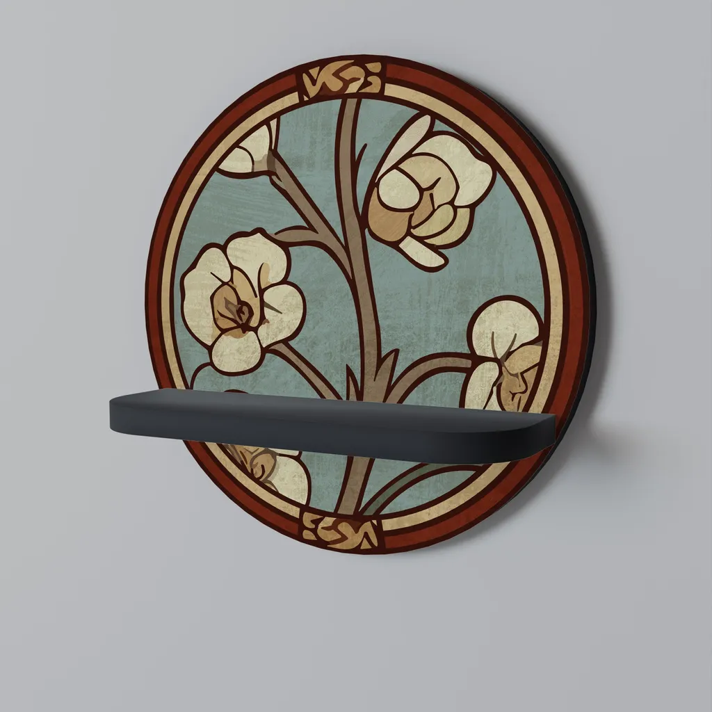Étagère Ronde en Métal Noir ORNATE PETALS au Design Floral et Épuré