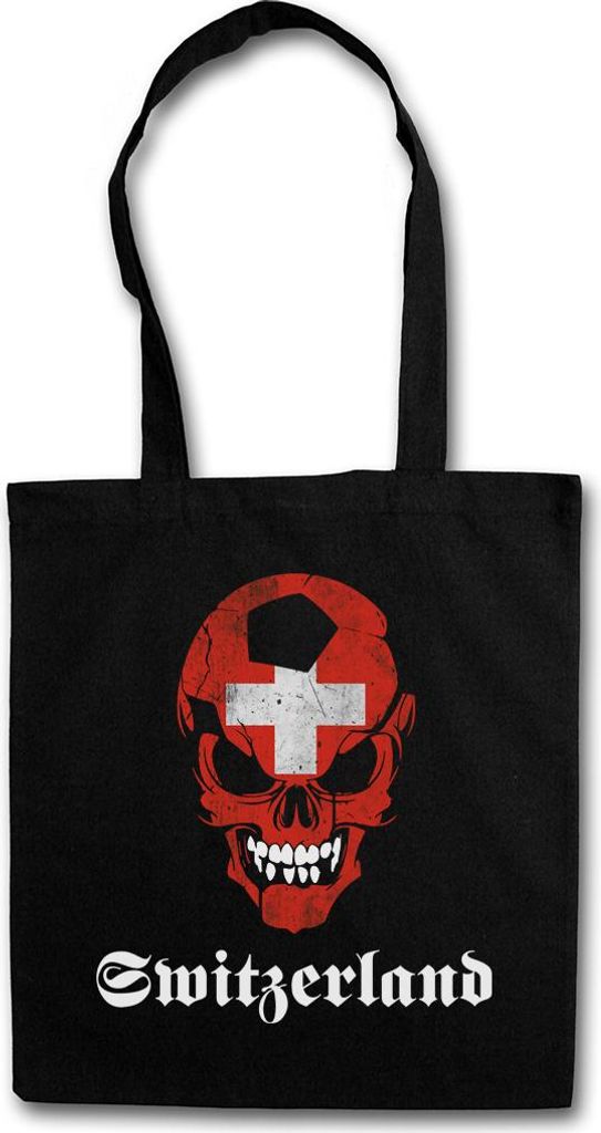 Urban Backwoods Classic Switzerland Football Skull Flag, Stofftasche, Farbe: Schwarz