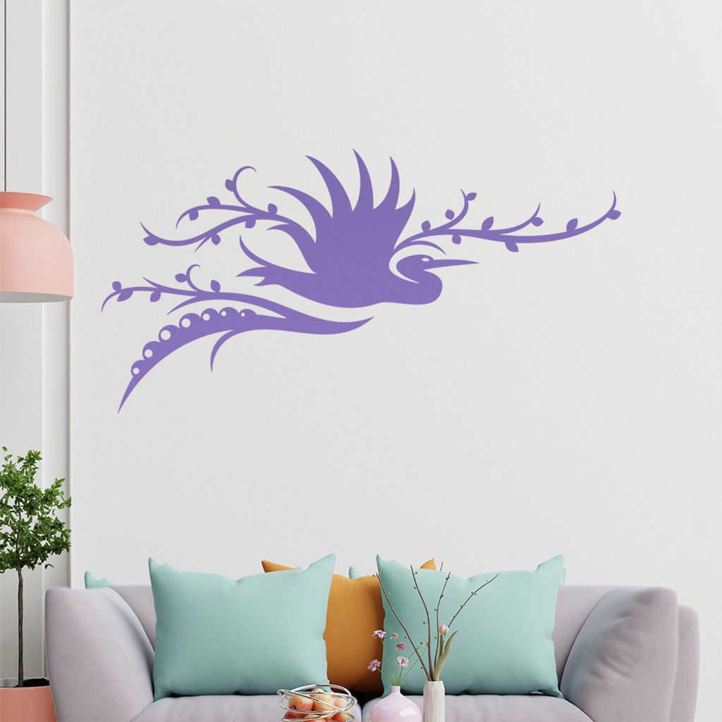 Storch Ranke Blüte Wandtattoo in 6 Größen - Wandaufkleber Wall Sticker - Dekoration, Küche, Wohnzimmer, Schlafzimmer, Badezimmer