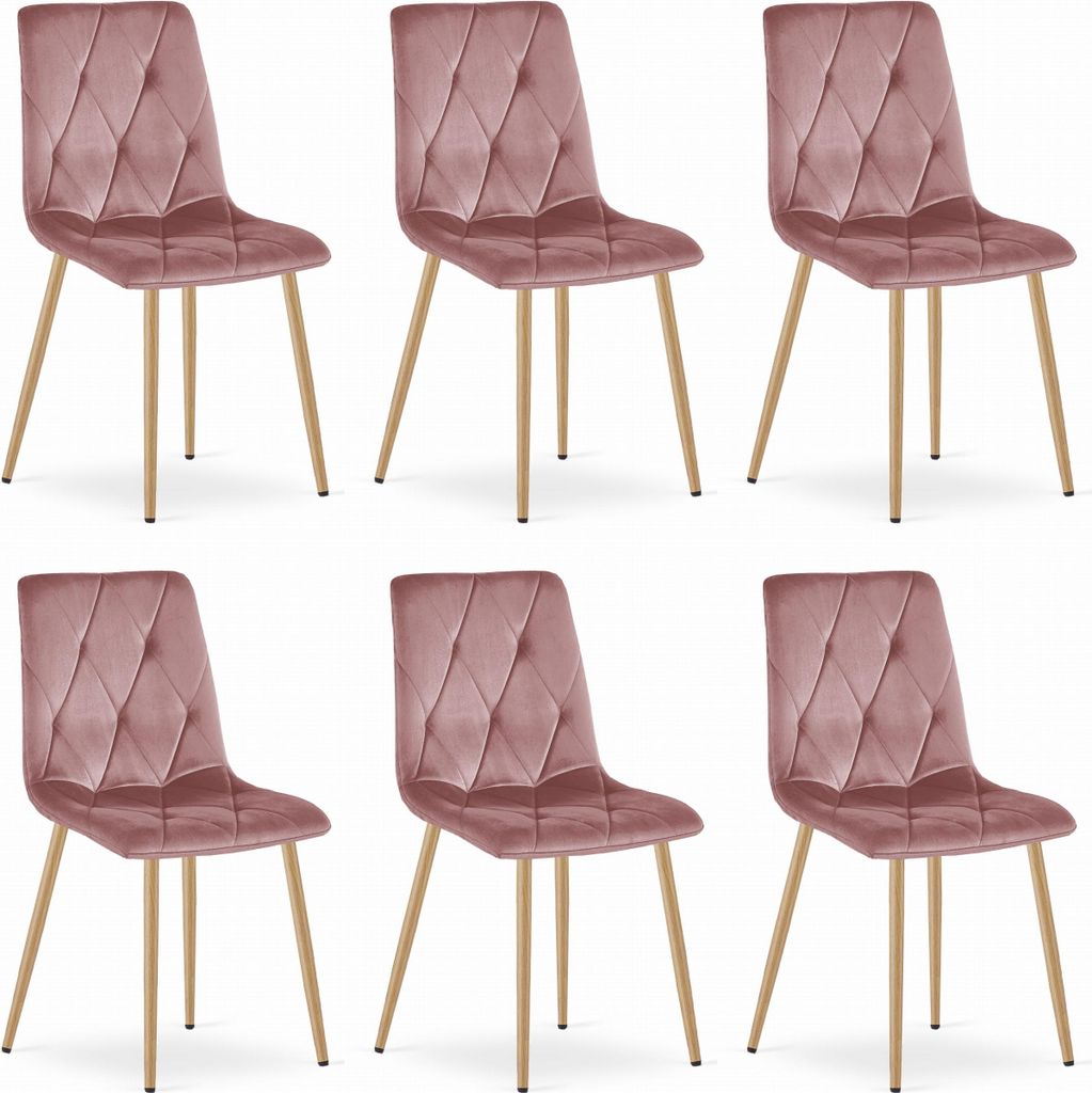 BOSA Stuhl rosa Velours gepolstert Metallbeine in Holzfarbe 4 Stück für Wohnzimmer, Küche, Abmessungen 44x89x40 cm, Belastung bis 110 kg