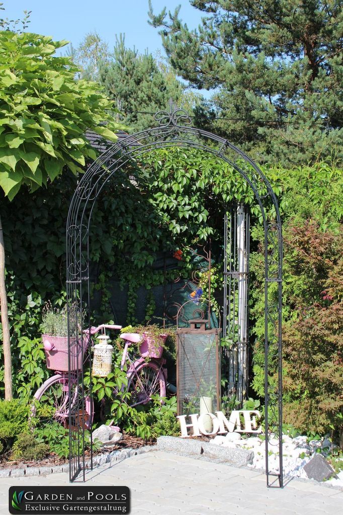 GardenAndPools Rosenbogen Paris Lilie Spitze B-2,20 m Schwarz Pergola Metallrosenbogen Gartenbogen Rosensäule Rose Arches Arco da Giardino