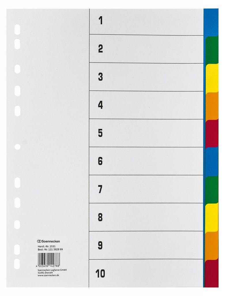 Soennecken Register 1531 DIN A4 blanko volle Höhe 10tlg. PP Immagine del prodotto 