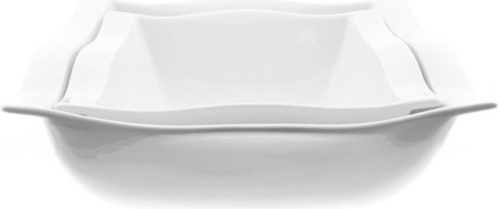 2er Set Wave Style Servierschale aus Porzellan Salatschüssel in Weiß