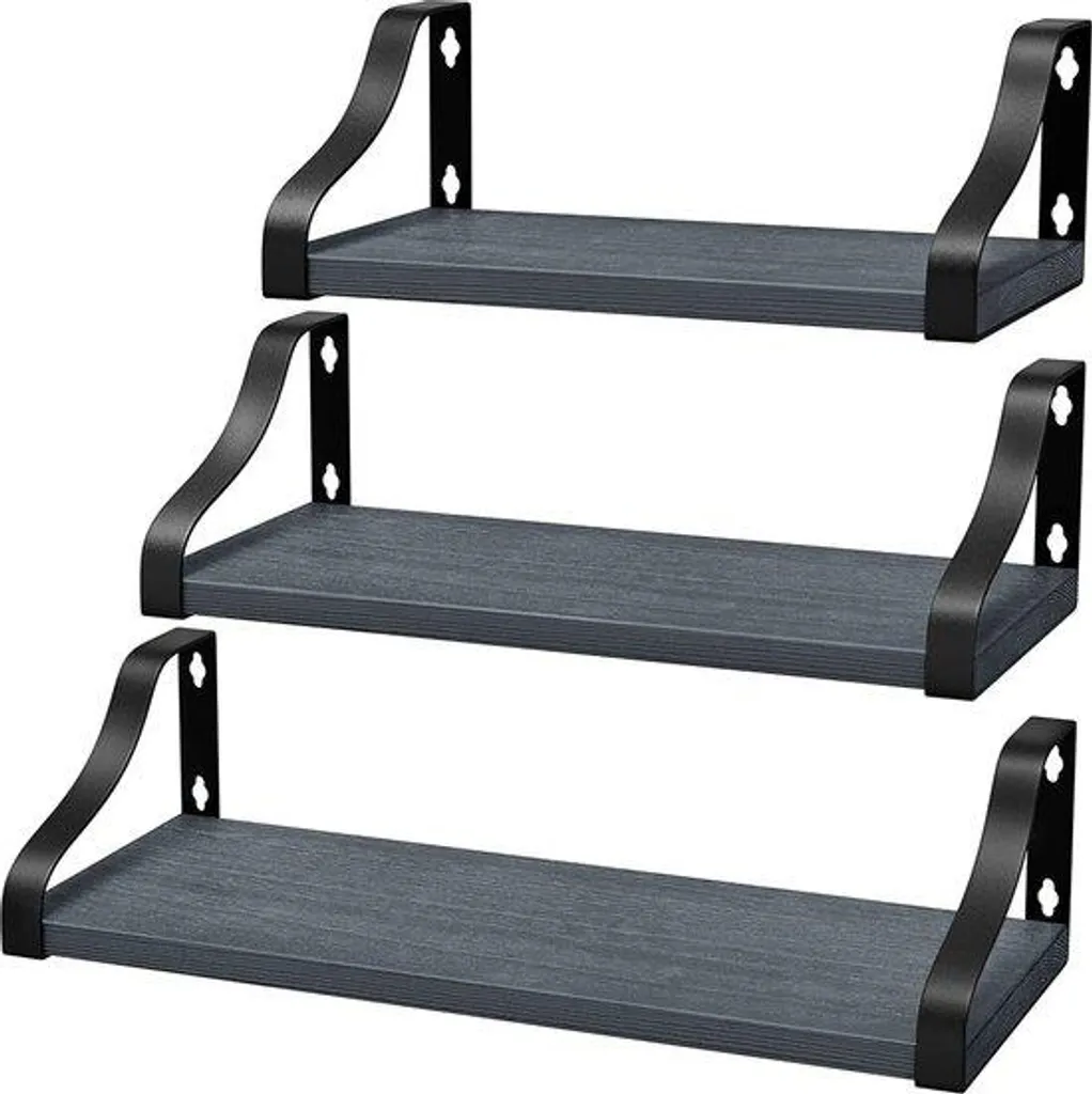 Lot de 3 cubes muraux en bois gris étagères de décoration 42/36/29 cm