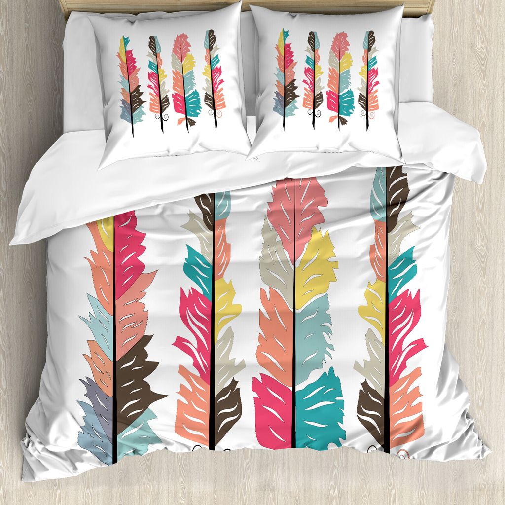 ABAKUHAUS Feder Bettbezug Set für Einzelbetten, Tribal Primitive Boho Plume, Milbensicher Allergiker geeignet mit Kissenbezug, 200 cm x 200 cm - 8...