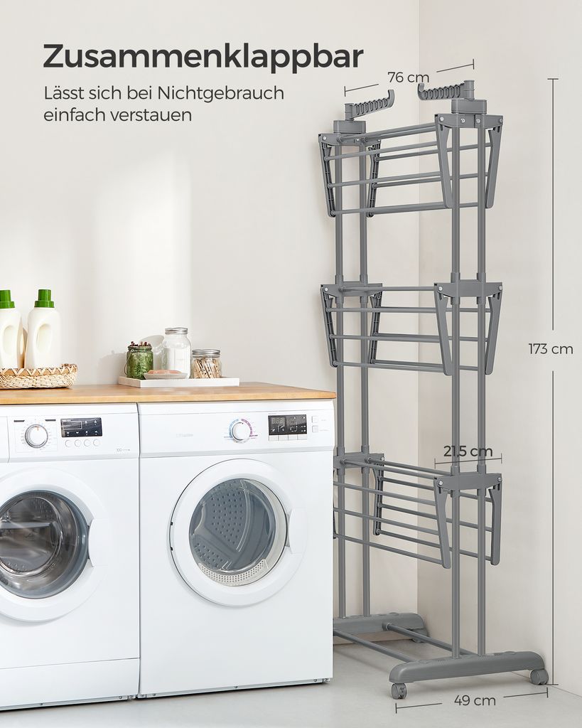SONGMICS Wäscheständer, Standtrockner 4 Ebenen, mit Rollen, Produktbild 6