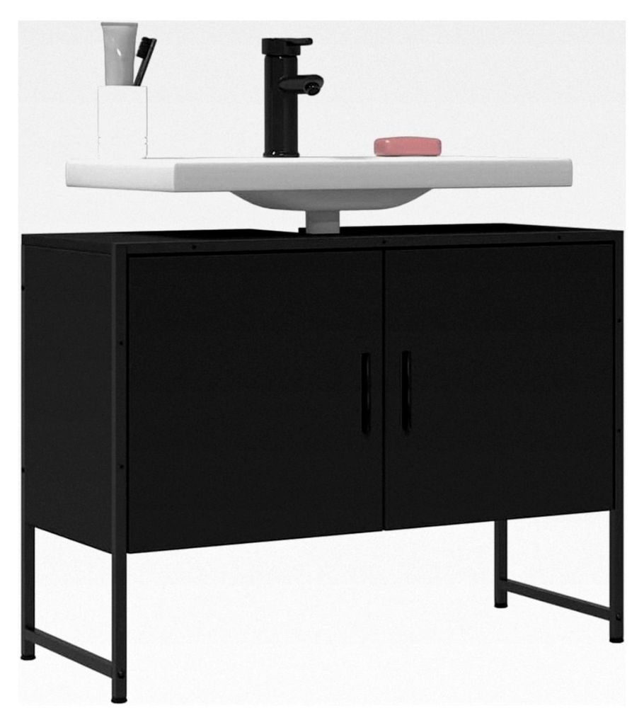 Waschbeckenunterschrank mit viel Stauraum, Badschrank in Schwarz, 80 cm