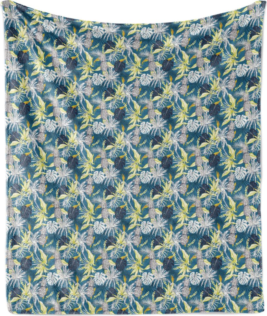 ABAKUHAUS Wendekreis Weich Flanell Fleece Decke, Kontinuierliche Sommer-Blätter und Ananas, 175 x 230 cm, Sea Blue Mehrfarbig
