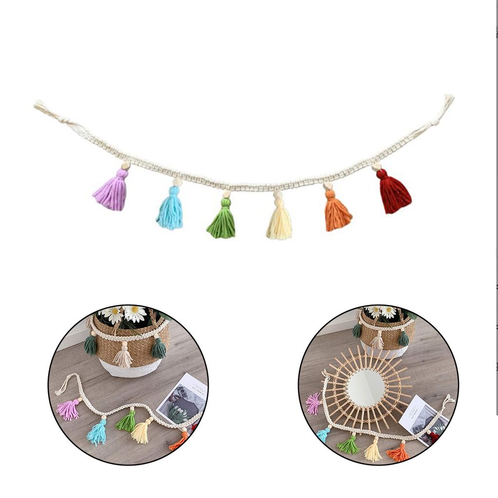 Quasten Girlande, wimpelkette Boho, Boho wandbehang, Boho wanddekoFür Wohnheim, Wohnzimmer, Schlafzimmer, Party, Drinnen Und Draußen, 90x10cm