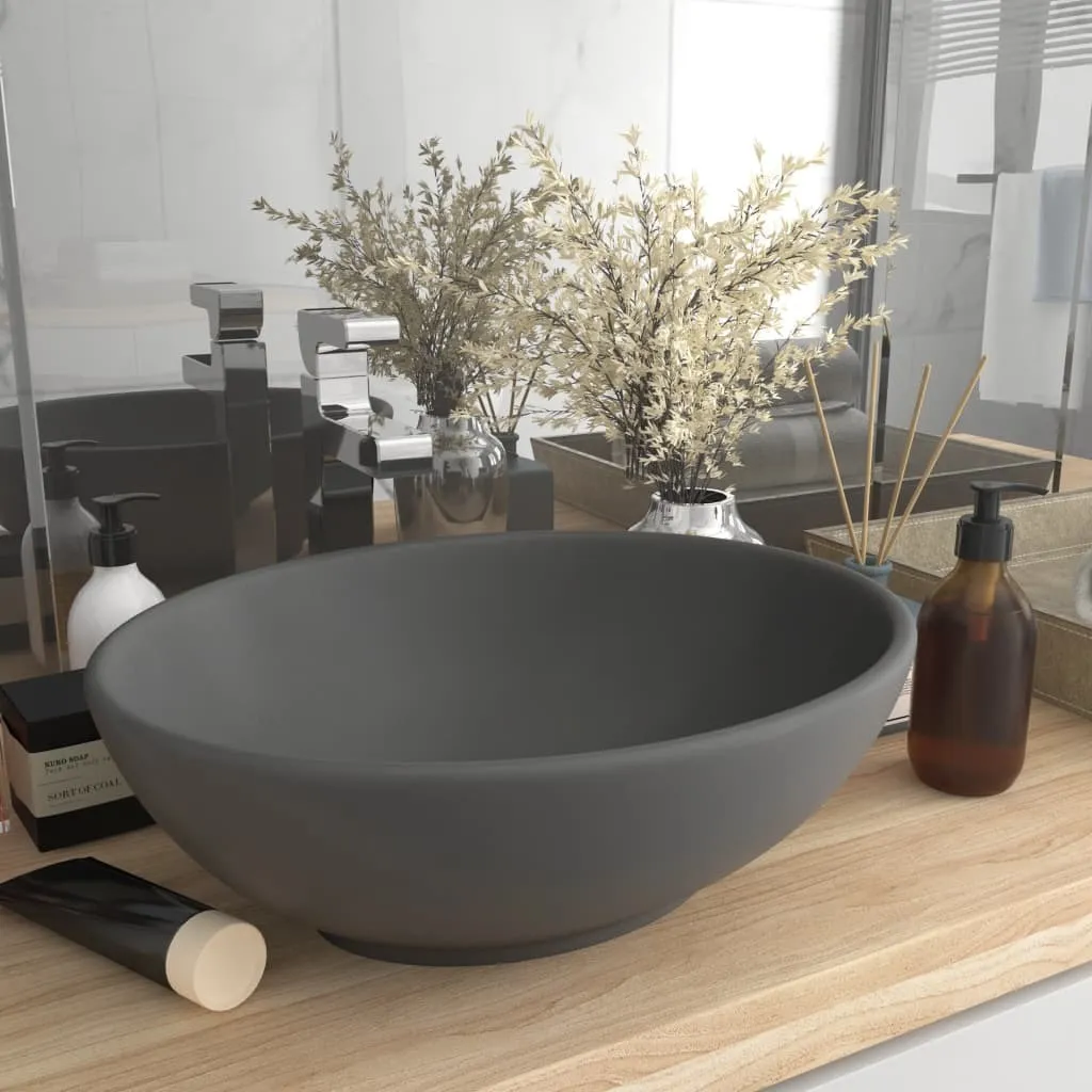 Lavabo Ovale in Ceramica Opaca 40x33 cm | Grigio Scuro di Lusso