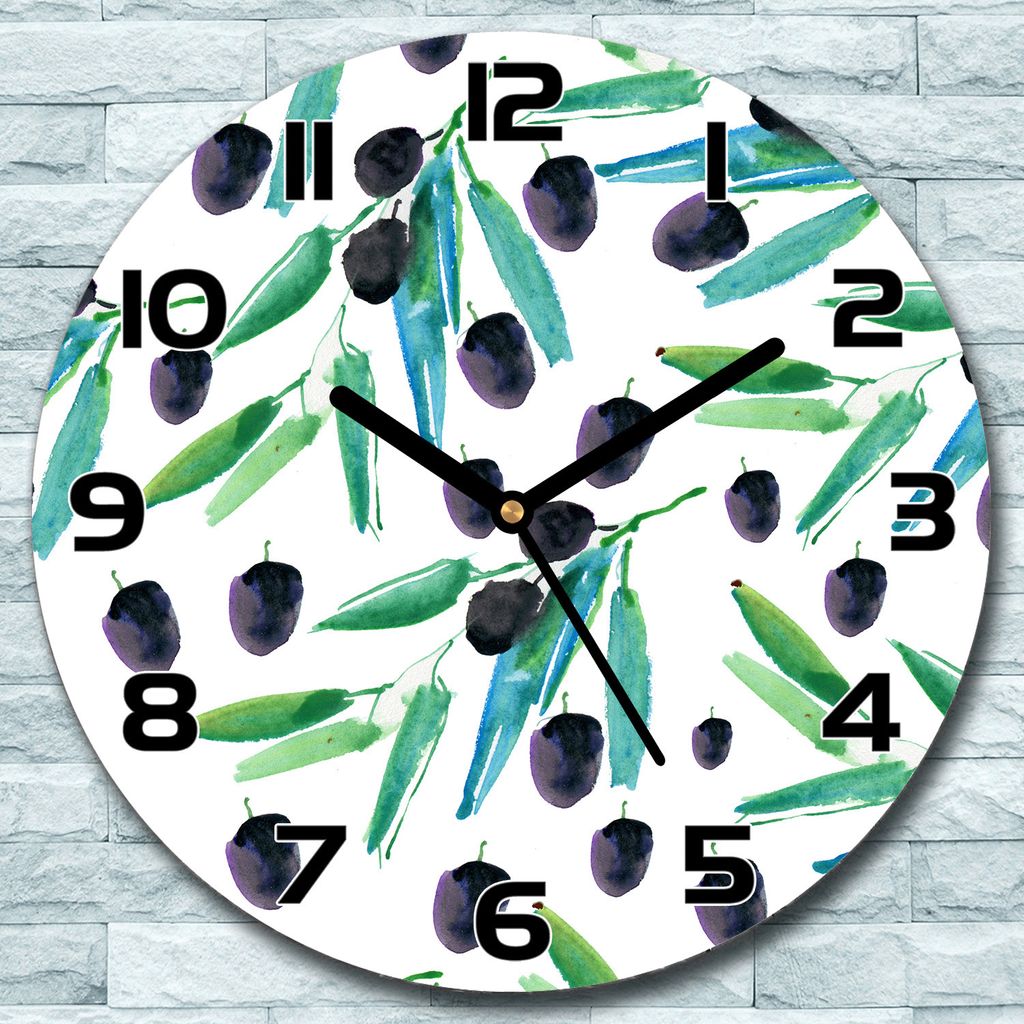 Wanduhr aus Glas Rund fi 30 Olivenblätter Blumen Quarz Deko Schlafzimmer Büro