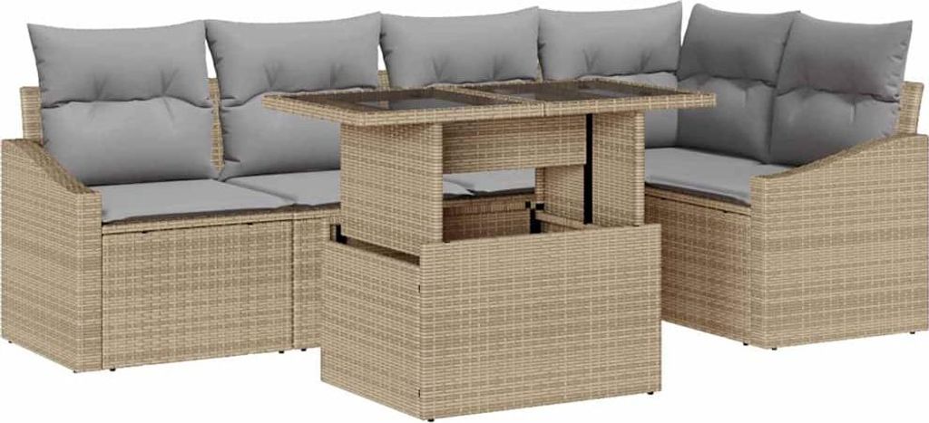 vidaXL Garten-Sofa-Set mit Kissen mit Kissen 6 pcs Beige und Hellgrau