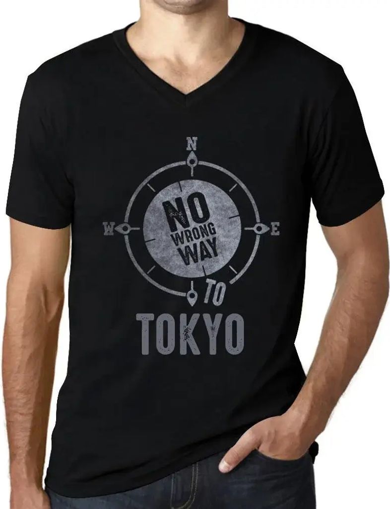 Herren Grafik T-Shirt V-Ausschnitt Kein falscher Weg nach Tokio – No Wrong Way To Tokyo – Öko-Verantwortlich Vintage Jahrgang Kurzarm Lustige ...