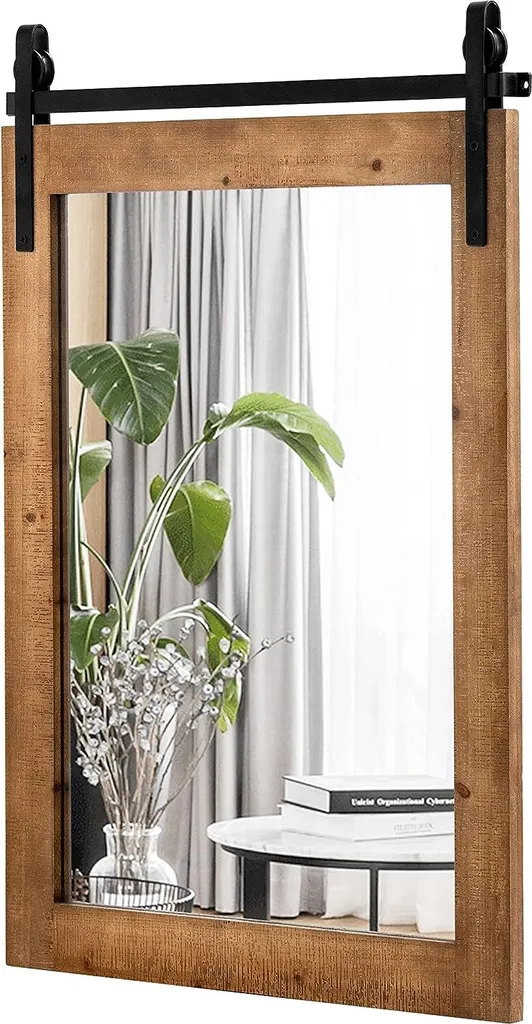 Miroir Mural Sécurisé Bois 76x56cm - Cadre Rustique Incassable
