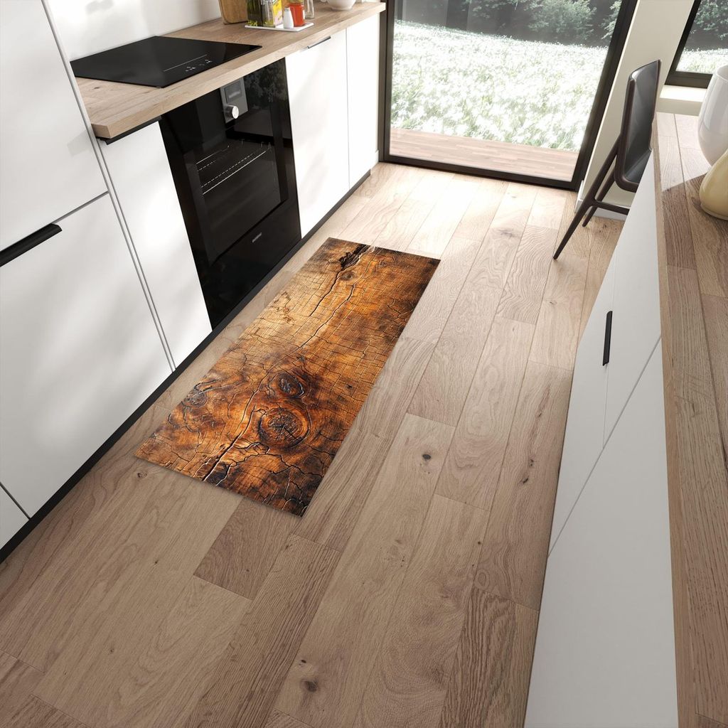 Küchenteppich 60x150cm rutschfest & abwischbar PVC Läufer - Vintage Holzmaserung