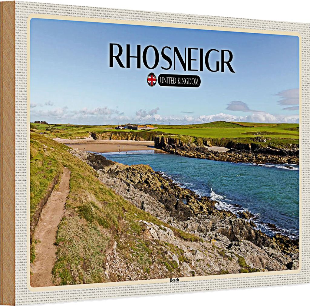 Holzschild Städte Rhosneiger Beach England UK 30x20cm