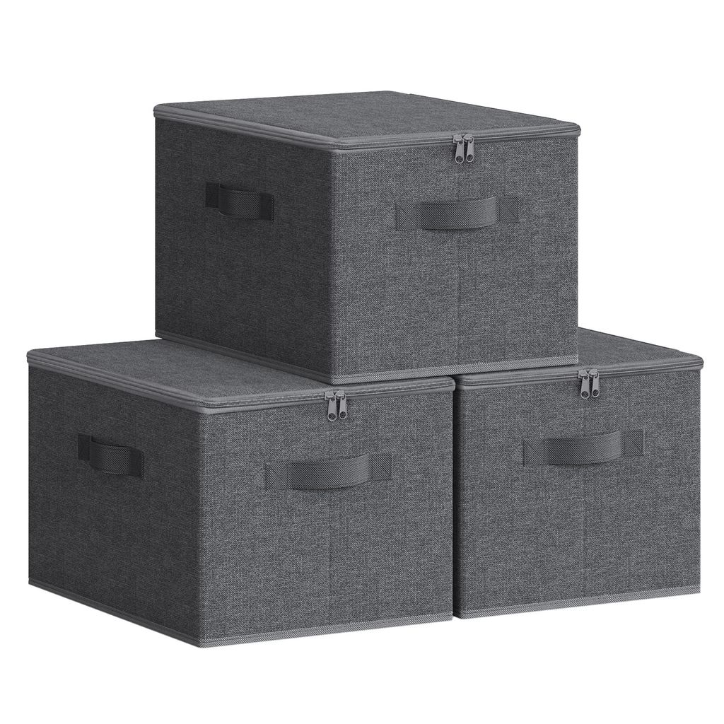SONGMICS Aufbewahrungsbox mit Deckel, 3er Set, faltbar, mit Produktbild 
