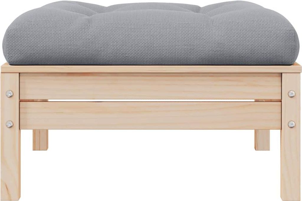 vidaXL Gartenhocker mit Grauem Kissen Massivholz Kiefer
