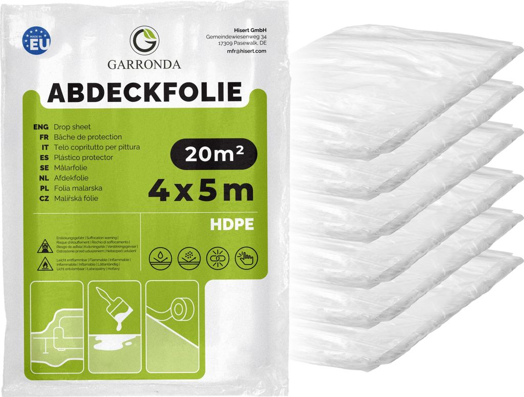 Maler 4x5 m 6er Pack transparent HDPE Malerfolie für Renovierung, Staubschutzfolie Umzug, Abdeckplane Baufolie für Möbel- & Bodenschutz, Folie r...