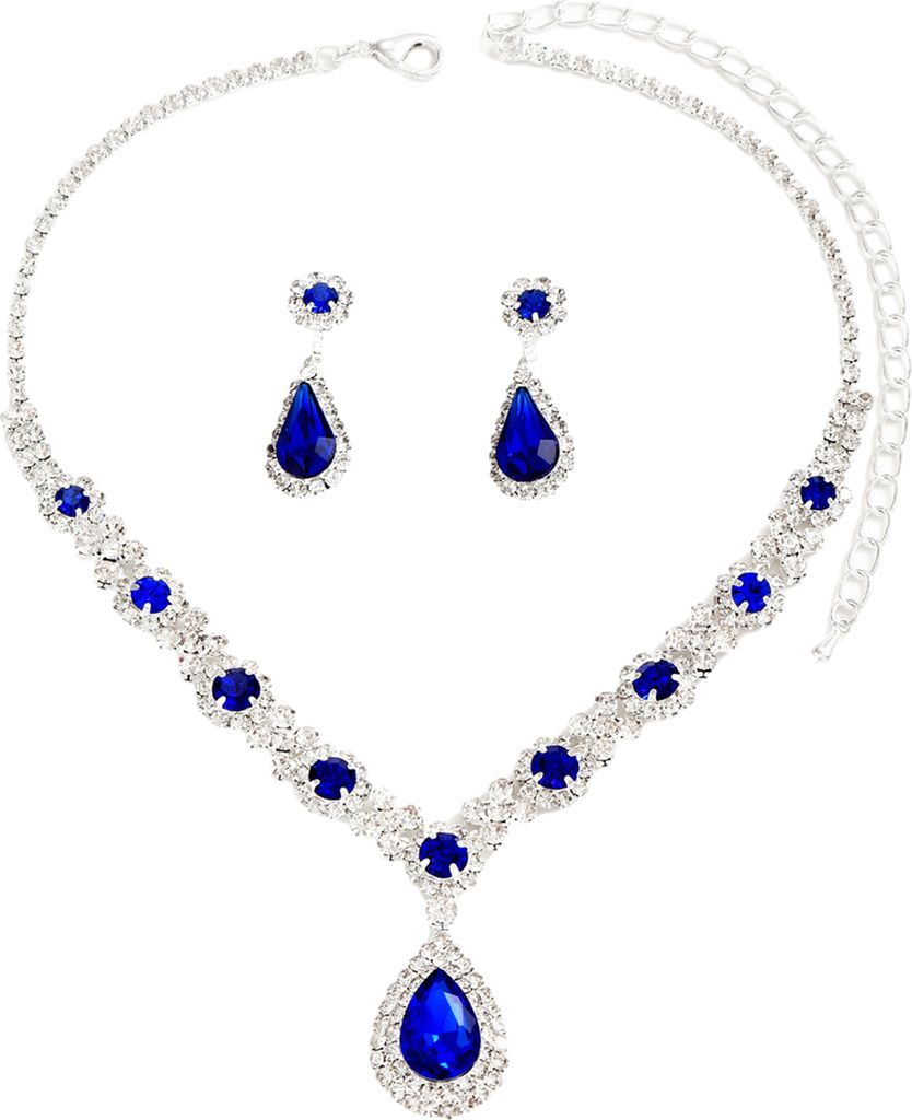 2 Teile/satz Elegante Braut Schmuck Set Wassertropfen Form Atemberaubende Strass Halskette Baumeln Ohrringe Set