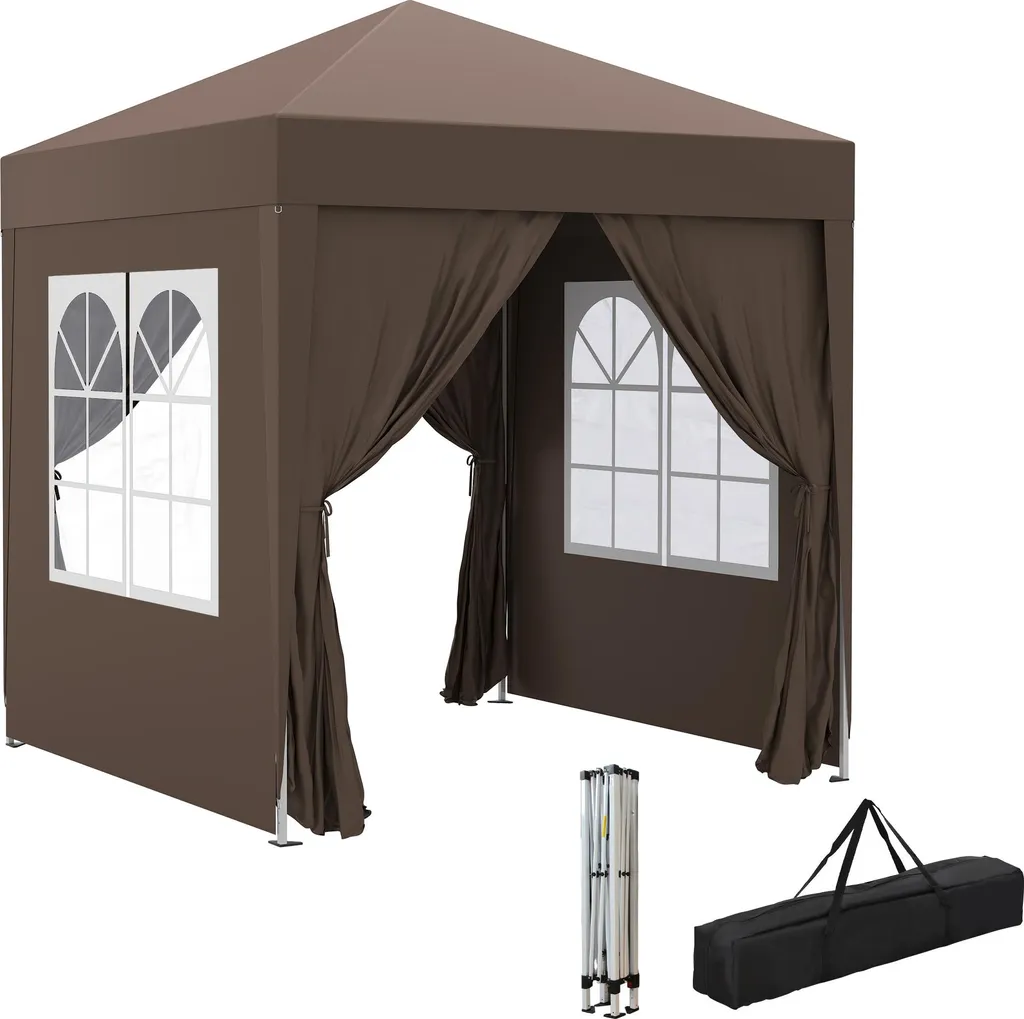 Outsunny Tonnelle Pliante 2x2m Pop-up - Barnum de Jardin Acier Marron