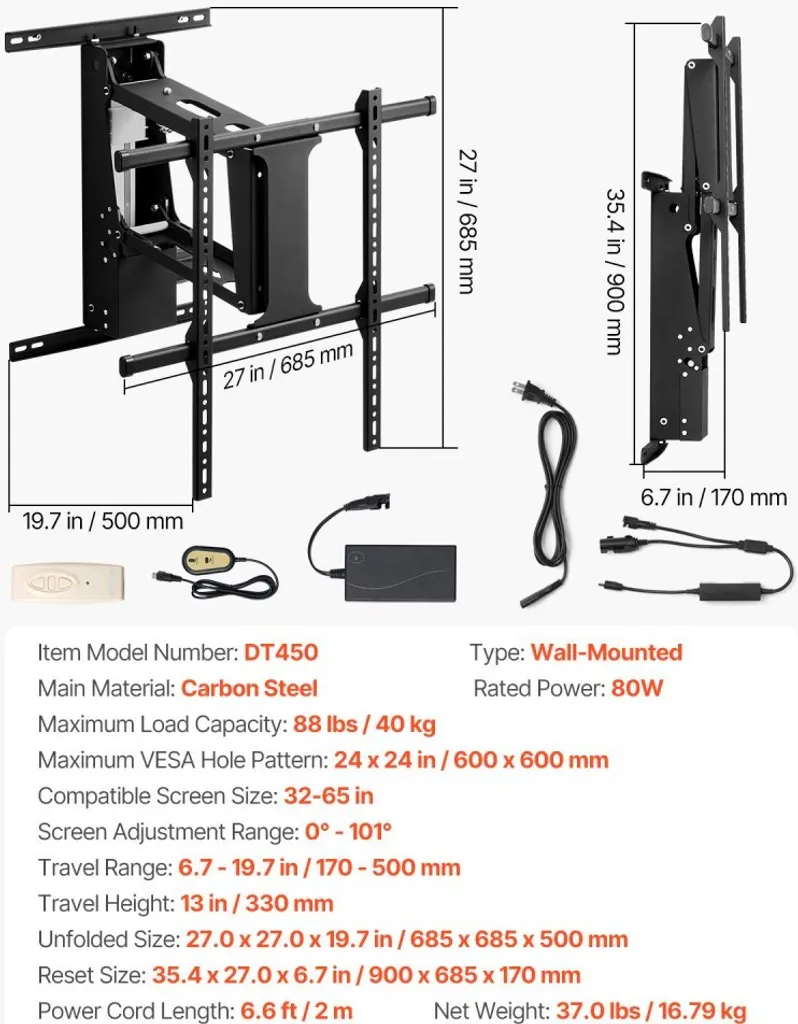 Support Mural TV Motorisé Orientable - Fixation Robuste 813-1651mm - 7