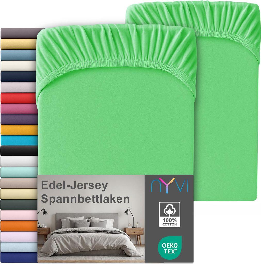 Edel Jersey Spannbettlaken Deluxe für Matratzen bis 25 cm Steghöhe - 100% Baumwolle supergekämmt, 140g/m², Rundumgummizug, Farbe:Apfel, Größe...