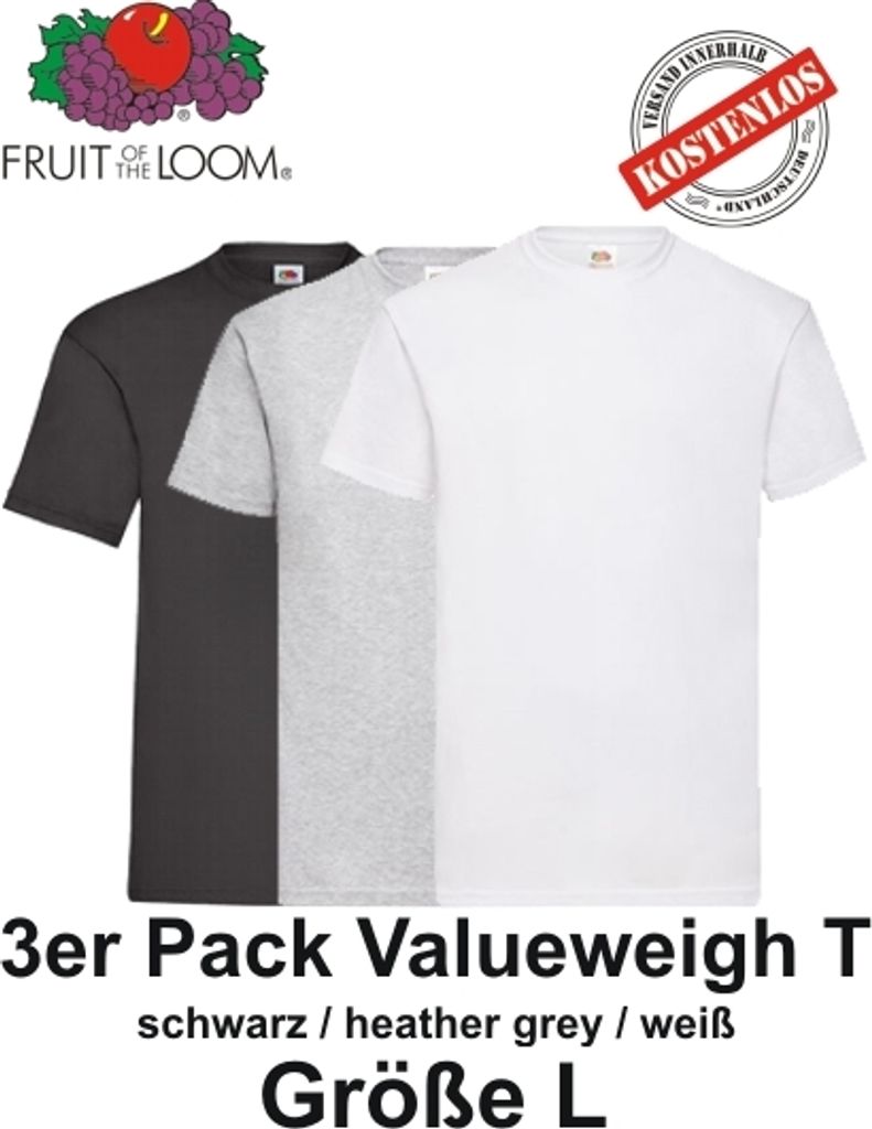 3er Pack Valueweight T Shirt Fruit of the Loom S M L XL 2XL Produktbild 
