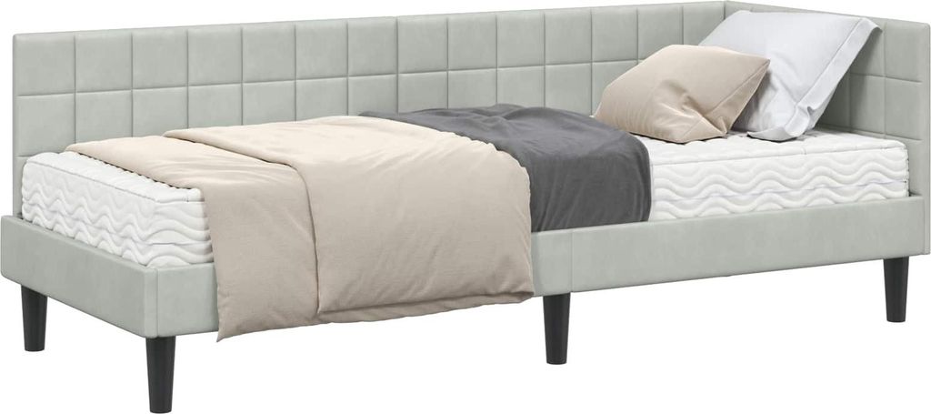 Eckbettgestell mit Matratze mit Kopfteil 2 pcs Hellgrau Samt