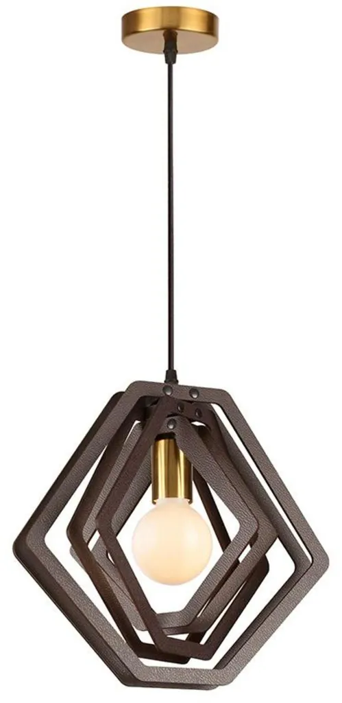 Suspension cylindrique Ø34 cm marron foncé en cuir et MDF Triton E27