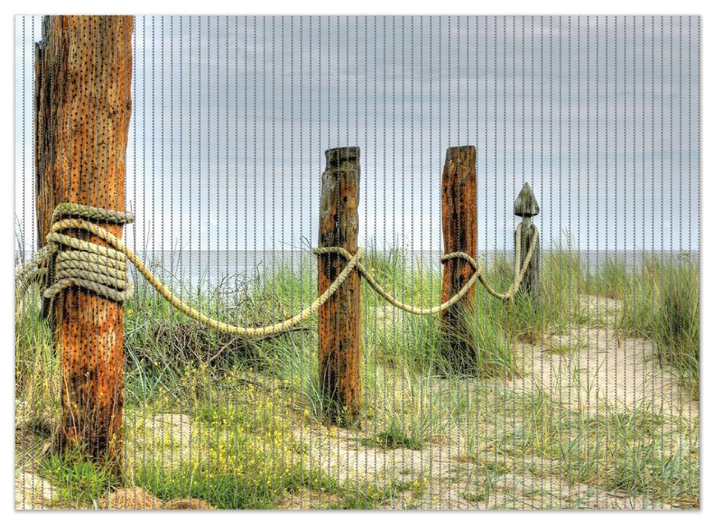 Wallario Duschmatte Antirutschmatte Badmatte Fußmatte Düne am Strand mit Holzpfahl, Größe ca. 90 x 65 cm