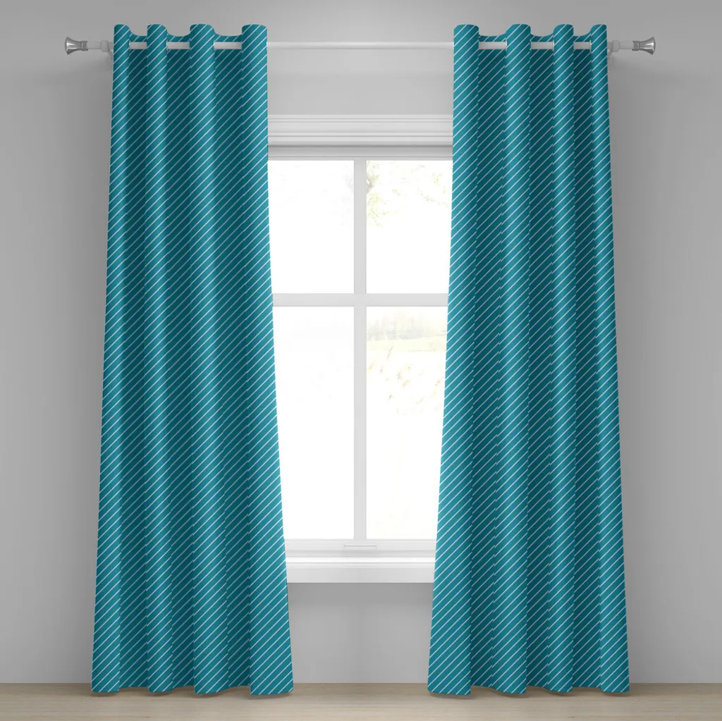 Rideau bleu sarcelle rayures diagonales en tissu haut de gamme