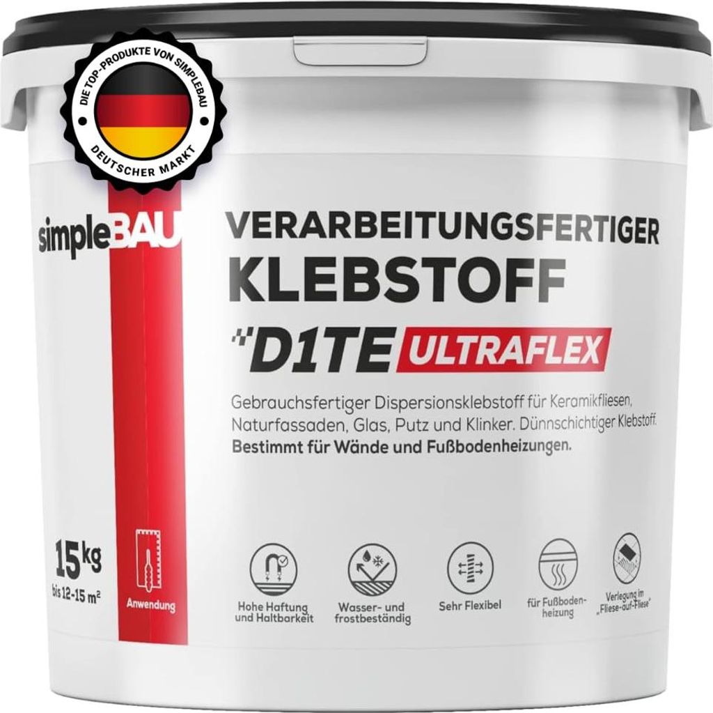 SimpleBau Fertigfliesenkleber Universal Kleber für Gipskartonplatten, 15kg